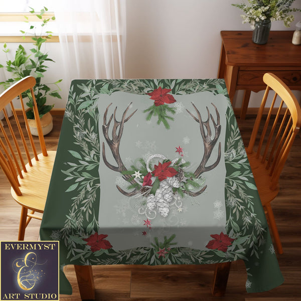 Winter Antler Yule Altar Cloth Mat For Tarot Readings - Pagan Wicca Witch Decor Square