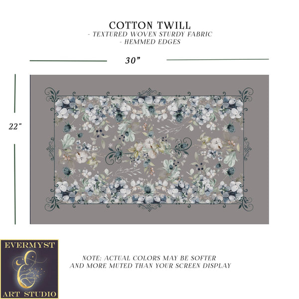 Winter Berries And Thistle Altar Cloth - Grey Botanical Tarot Reading Mat Rec