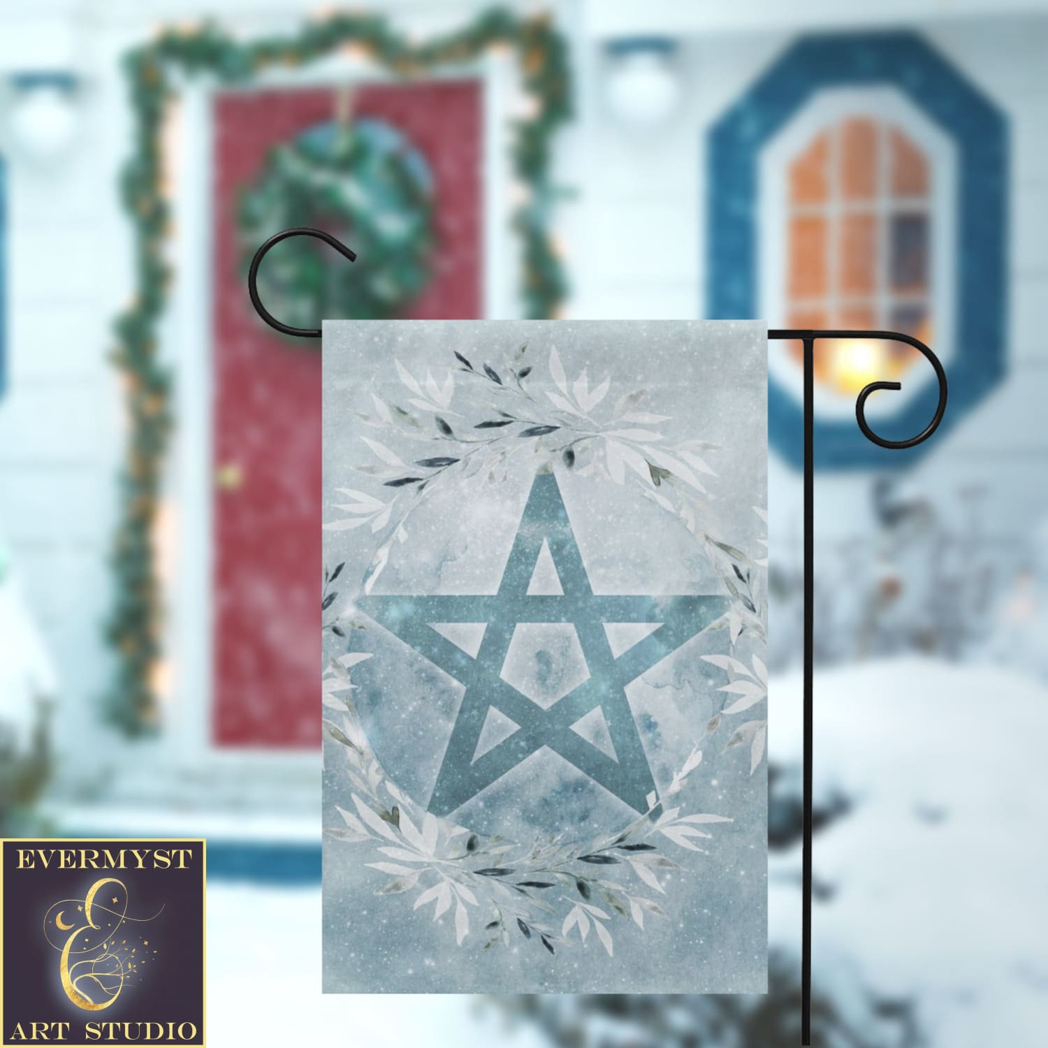 Winter Blue Ice Pentacle Garden Flag