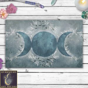 Winter Blue Ice Triple Moon Altar Cloth Rec