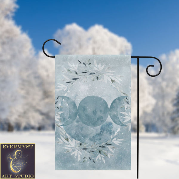 Winter Blue Ice Triple Moon Garden Flag