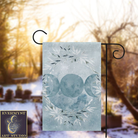 Winter Blue Ice Triple Moon Garden Flag