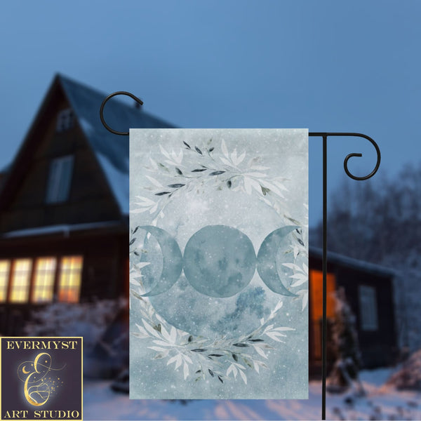 Winter Blue Ice Triple Moon Garden Flag