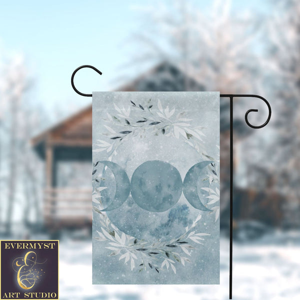 Winter Blue Ice Triple Moon Garden Flag