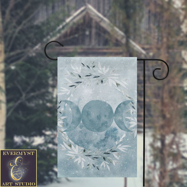 Winter Blue Ice Triple Moon Garden Flag