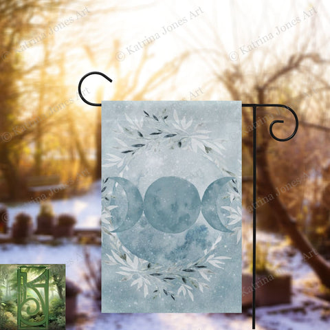 Winter Blue Ice Triple Moon Garden Flag