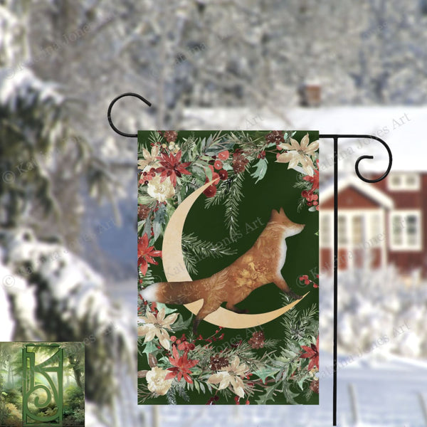 Winter Forest Fox Garden Flag - Whimsical Cottage Banner
