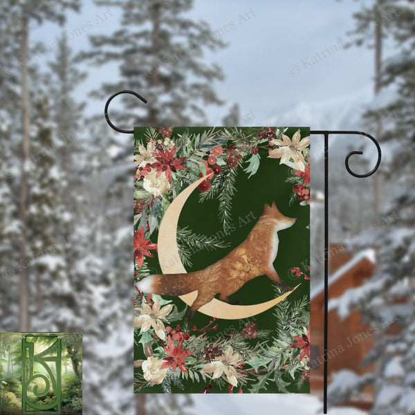 Winter Forest Fox Garden Flag - Whimsical Cottage Banner