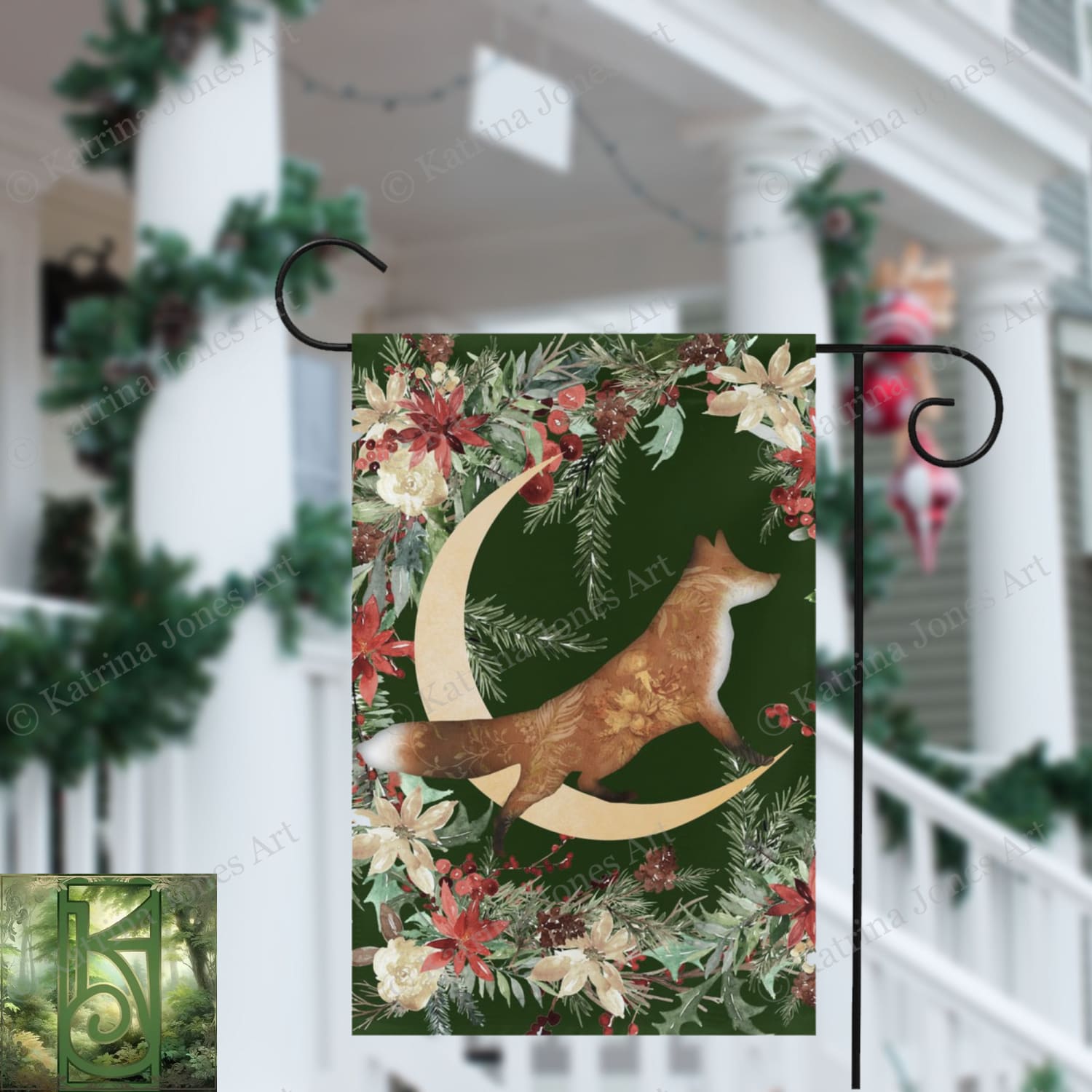 Winter Forest Fox Garden Flag - Whimsical Cottage Banner
