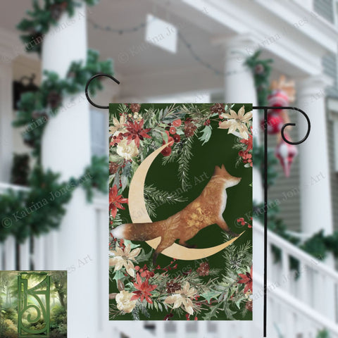 Winter Forest Fox Garden Flag - Whimsical Cottage Banner