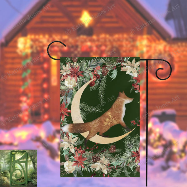 Winter Forest Fox Garden Flag - Whimsical Cottage Banner