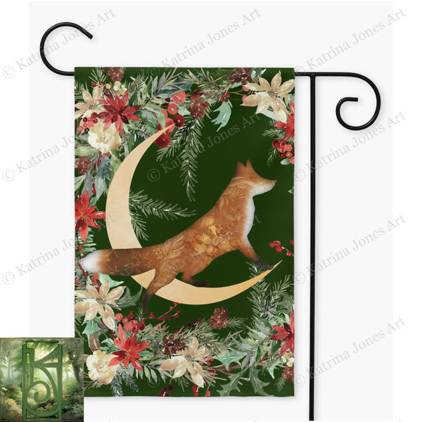 Winter Forest Fox Garden Flag - Whimsical Cottage Banner