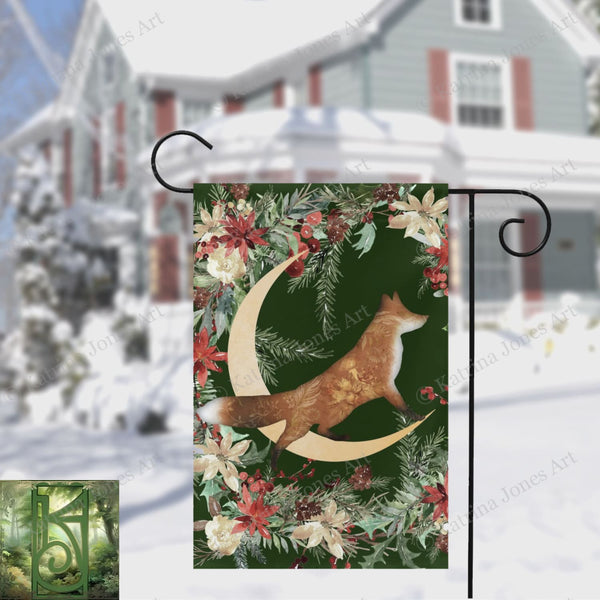 Winter Forest Fox Garden Flag - Whimsical Cottage Banner