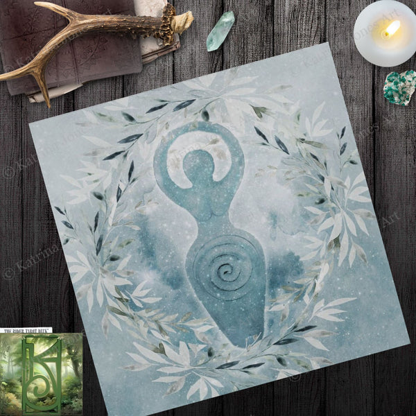 Winter Solstice Wicca Altar Cloth - Spiral Goddess Design Square