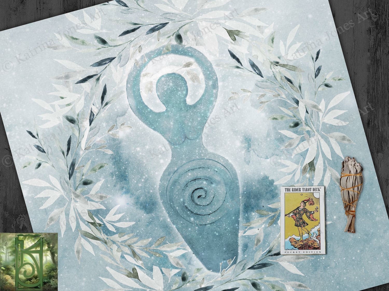 Winter Solstice Wicca Altar Cloth - Spiral Goddess Design 22X22 Inch Twill Square