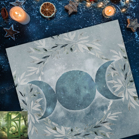 Winter Triple Moon Altar Cloth - Blue Ice Witch Vibe Decor Square