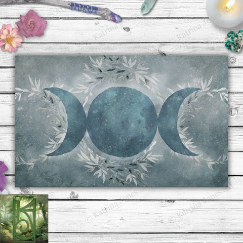 Winter Blue Ice Triple Moon Altar Cloth Rec