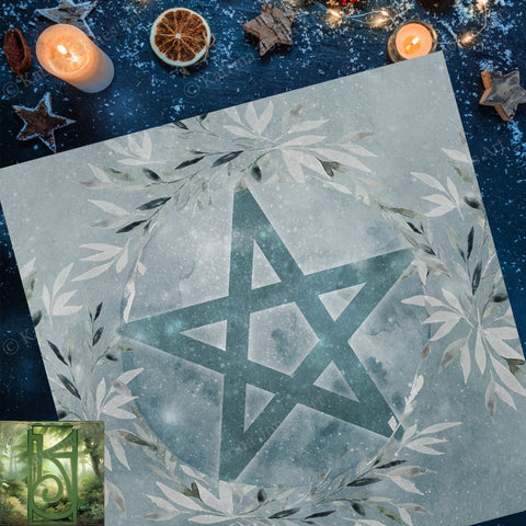 Winter Pentacle Altar Cloth - Blue Ice Tarot Mat Square