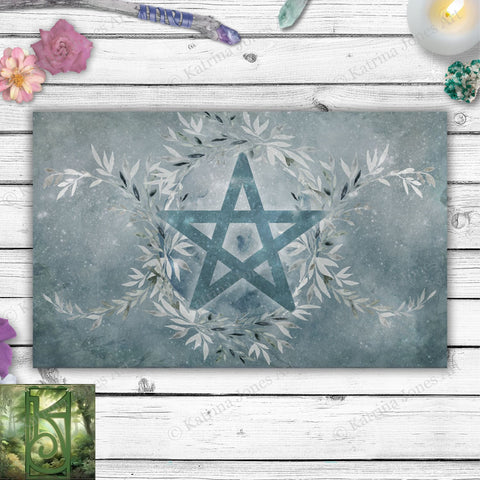 Winter Blue Ice Pentacle Altar Cloth Rec
