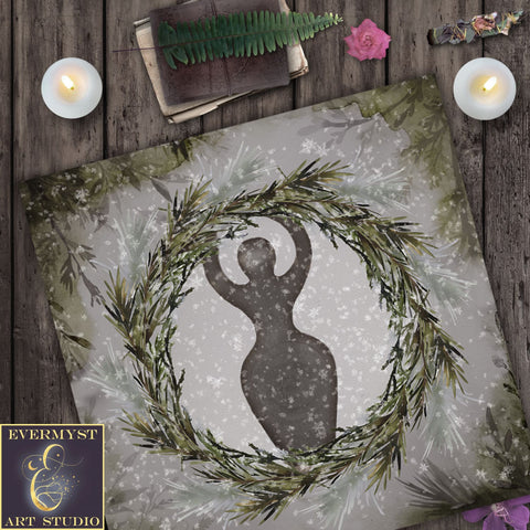 Winter Goddess Altar Cloth - Tarot Reading Mat Yule Witch Vibe Decor Square