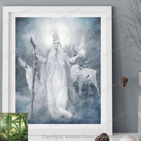 Winter Goddess Art Print Fantasy Gaelic Celtic Mythic Cailleach Beira Canvas Painting