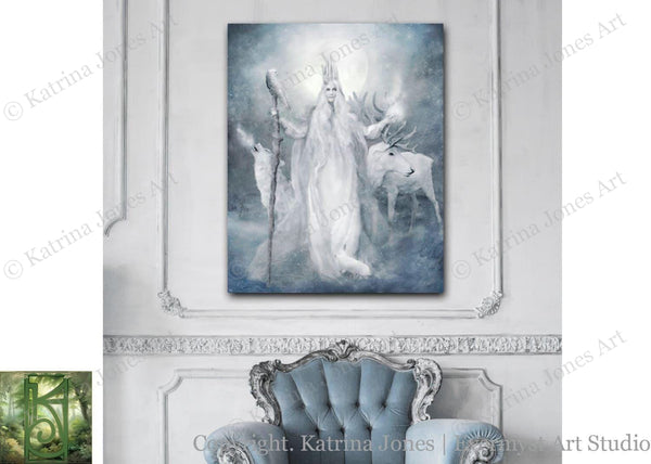 Winter Goddess Art Print Fantasy Gaelic Celtic Mythic Cailleach Beira Canvas Painting