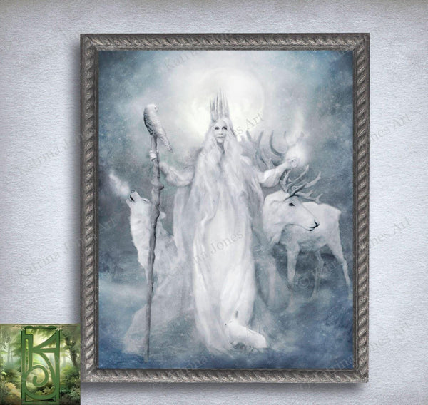 Winter Goddess Art Print Fantasy Gaelic Celtic Mythic Cailleach Beira Canvas Painting