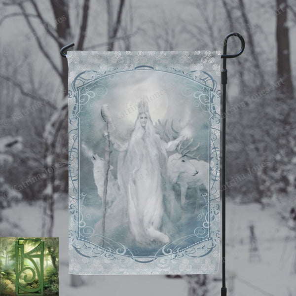 Winter Goddess Cailleach Garden Flag - Celtic Pagan Yule Art Decor