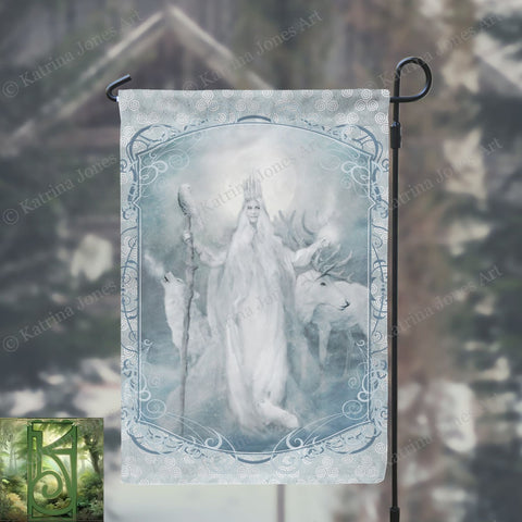 Winter Goddess Cailleach Garden Flag - Celtic Pagan Yule Art Decor