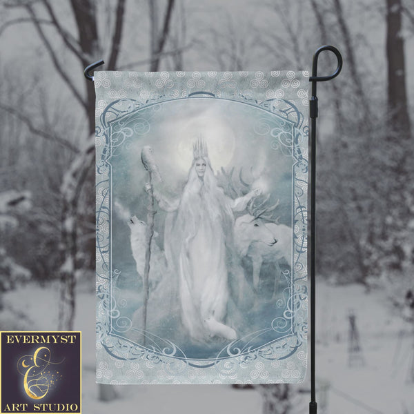 Winter Goddess Cailleach Garden Flag - Celtic Pagan Yule Art Decor