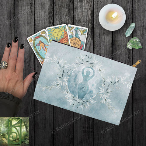 Winter Goddess Yule Accessory Pouches Vintage Design Witch Wicca Pagan Decor Zippered Tarot Bag