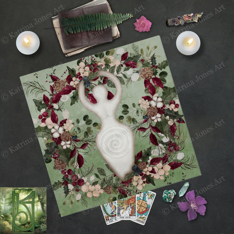 Winter Goddess Altar Cloth - Tarot Mat Witchy Decor For Yule Square