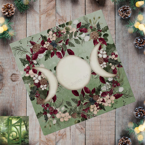 Yule Triple Moon Altar Cloth - Witch Vibe Decor Square