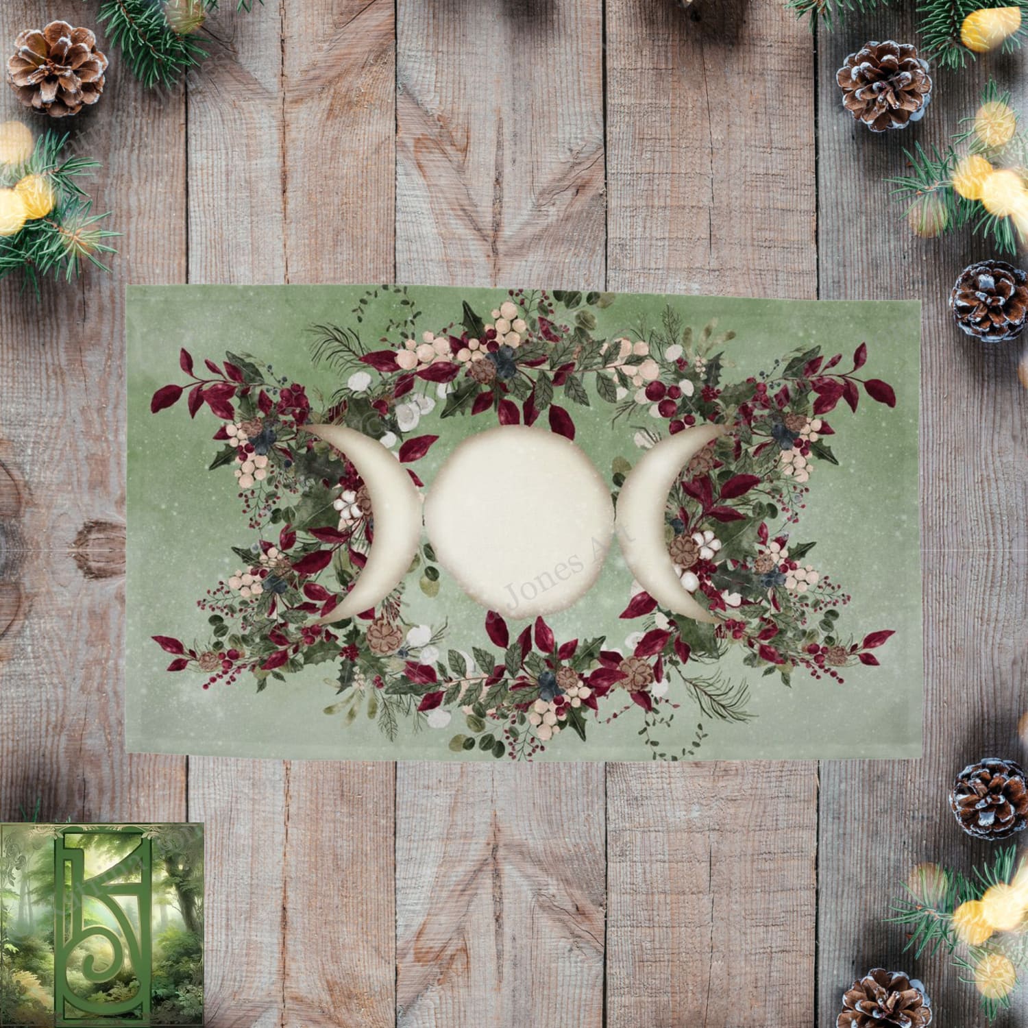 Winter Greens Yule Altar Cloth - Wicca Witch Pagan Decor Rec