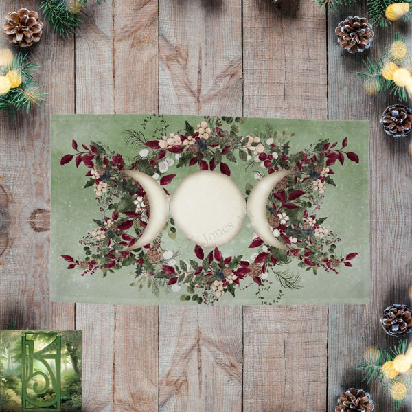 Winter Greens Yule Altar Cloth - Wicca Witch Pagan Decor Rec