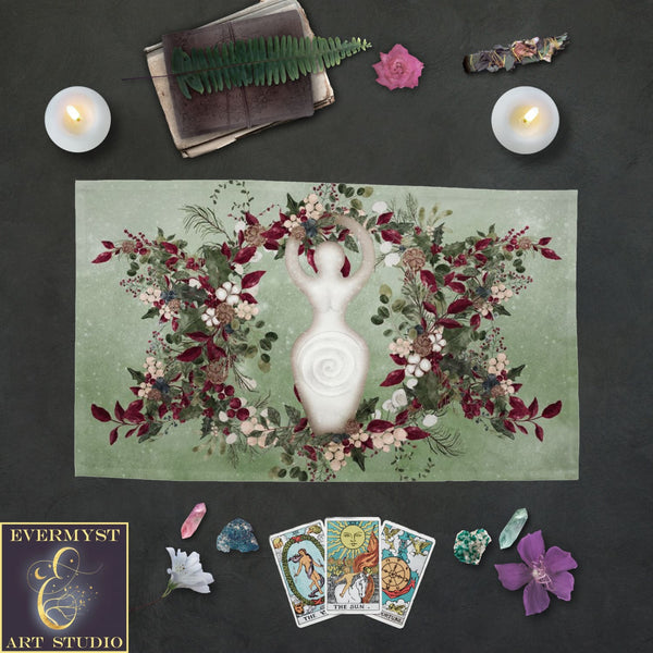 Winter Greens Witch Tarot Cloth - Yule Goddess Altar Rec