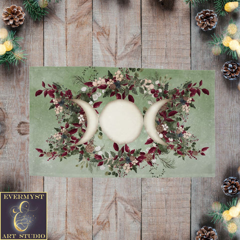 Winter Greens Yule Altar Cloth - Wicca Witch Pagan Decor Rec