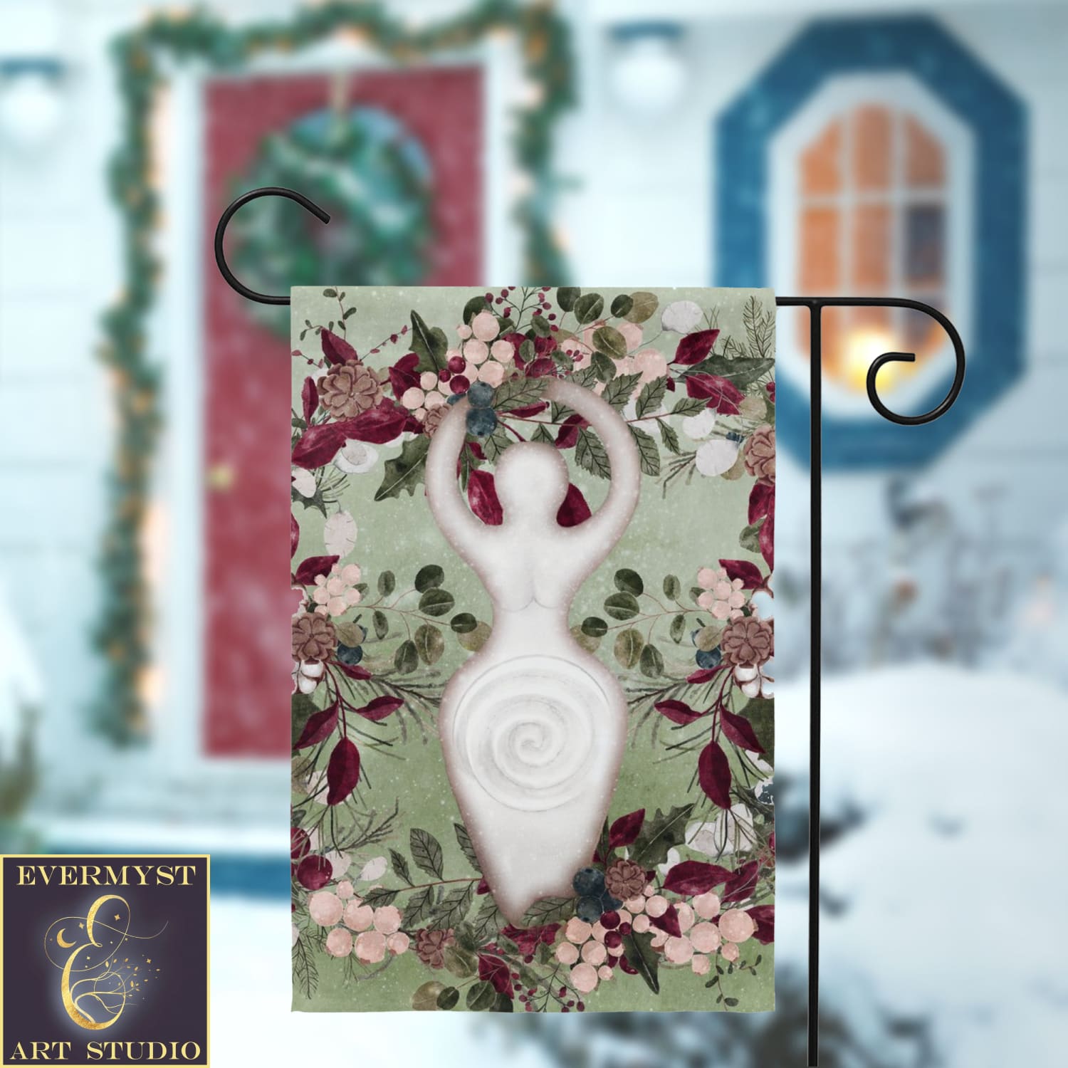 Winter Greens Yule Goddess Garden Flag