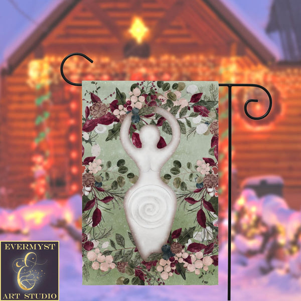 Winter Greens Yule Goddess Garden Flag