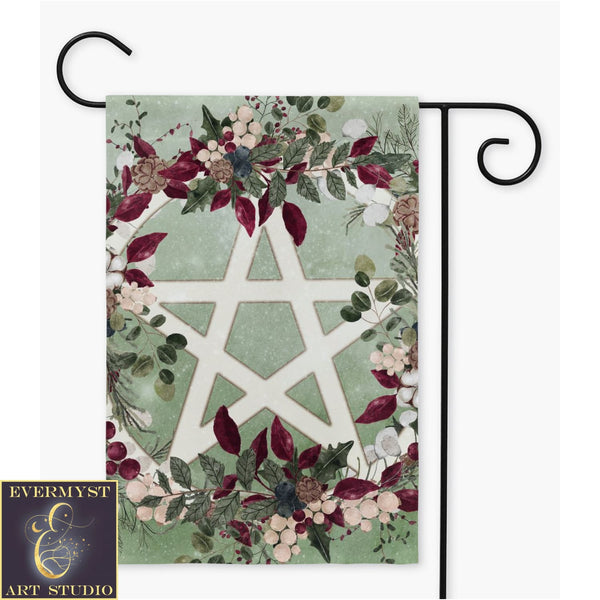 Winter Greens Yule Pentacle Garden Flag