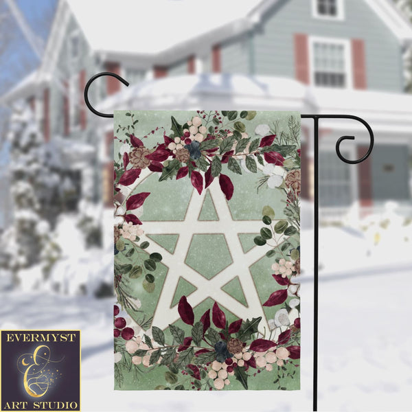 Winter Greens Yule Pentacle Garden Flag