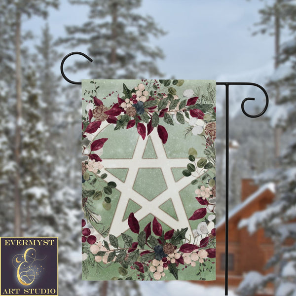 Winter Greens Yule Pentacle Garden Flag