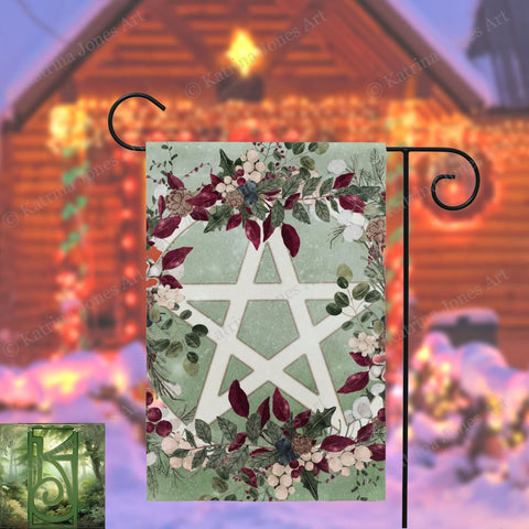 Winter Greens Yule Pentacle Garden Flag