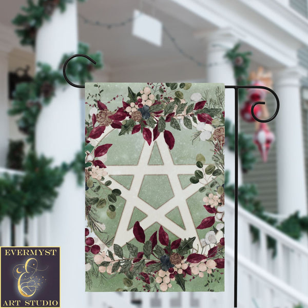 Winter Greens Yule Pentacle Garden Flag