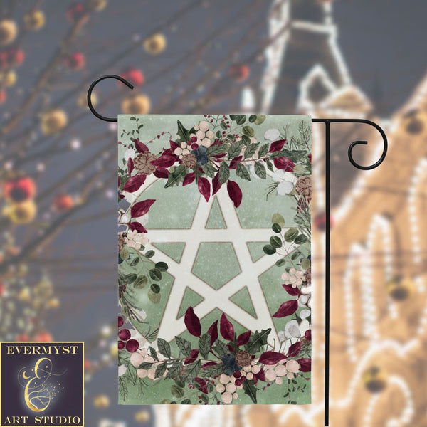 Winter Greens Yule Pentacle Garden Flag