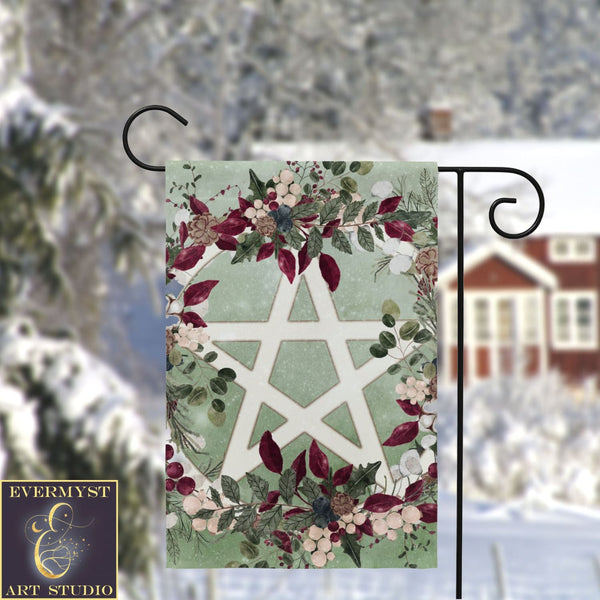 Winter Greens Yule Pentacle Garden Flag