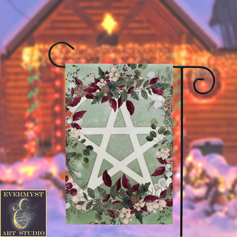 Winter Greens Yule Pentacle Garden Flag