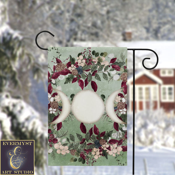 Winter Greens Yule Triple Moon Garden Flag