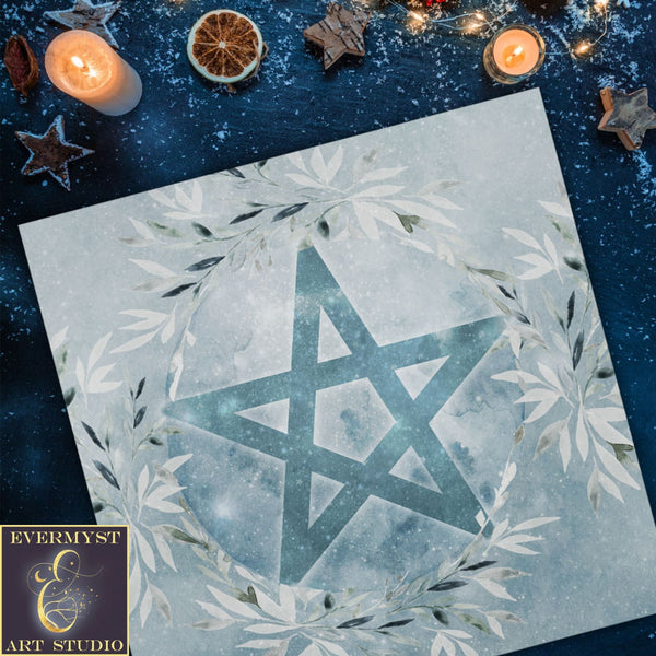 Winter Pentacle Altar Cloth - Blue Ice Tarot Mat Square