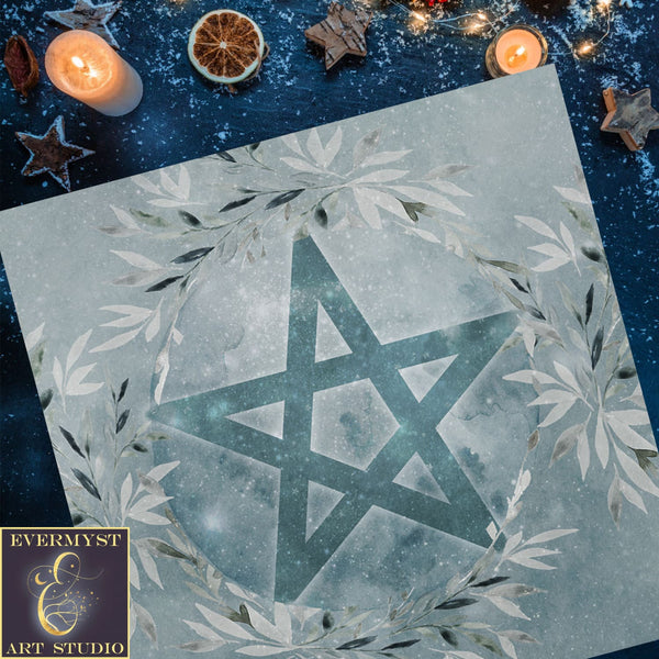 Winter Pentacle Altar Cloth - Blue Ice Tarot Mat Square